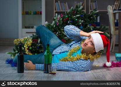 Man celebrating christmas at home alone