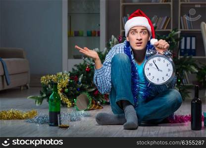Man celebrating christmas at home alone. The man celebrating christmas at home alone