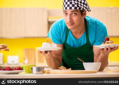 Man cook preparing cake in kitchen at home