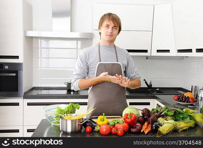 Man cooking in modern kitchen