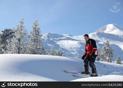 Man cross-country skiing