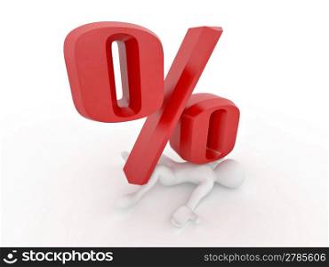 man crushed percent on white isolated background. 3d