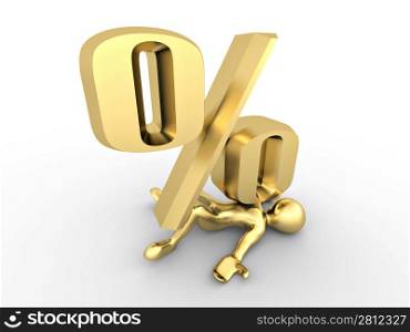 man crushed percent on white isolated background. 3d