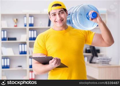 Man delivering water bottle to the office
