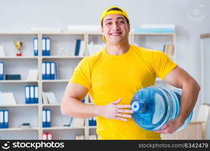 Man delivering water bottle to the office