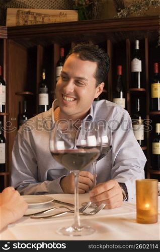 Man dining with wine