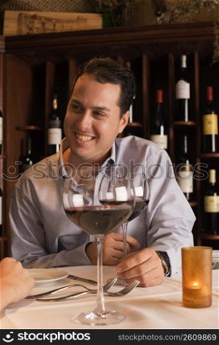 Man dining with wine