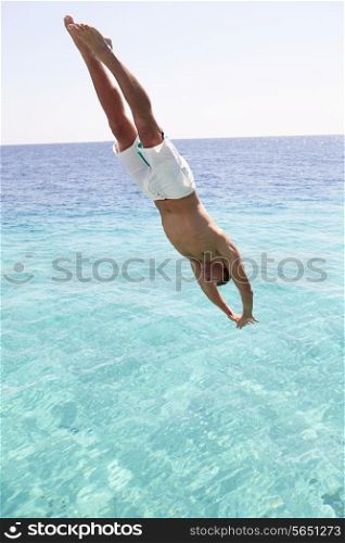 Man Diving Into Sea