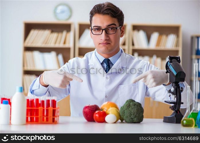 Man doctor checking the fruits and vegetables