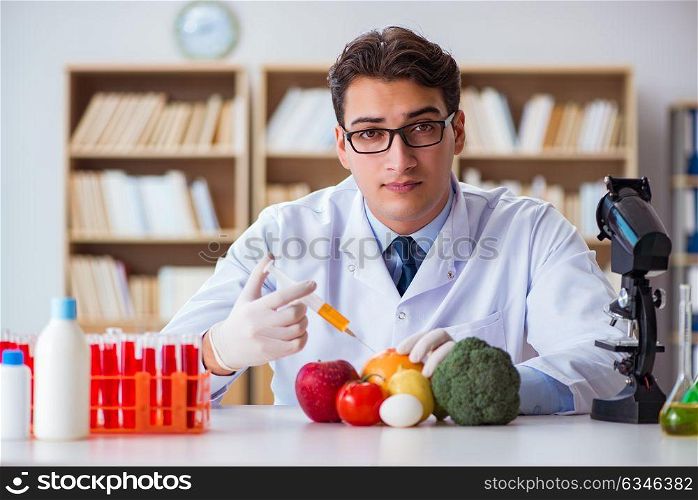Man doctor checking the fruits and vegetables