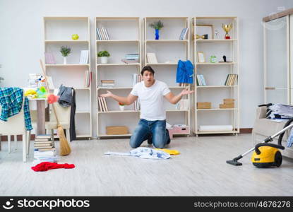 Man doing cleaning at home