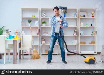 Man doing cleaning at home