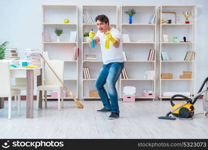 Man doing cleaning at home