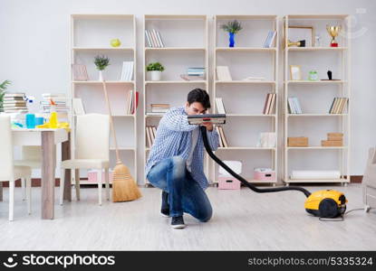 Man doing cleaning at home