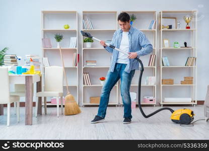 Man doing cleaning at home