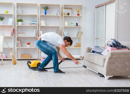 Man doing cleaning at home