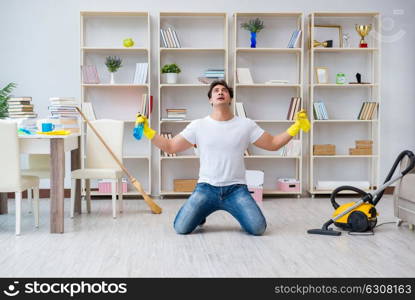 Man doing cleaning at home