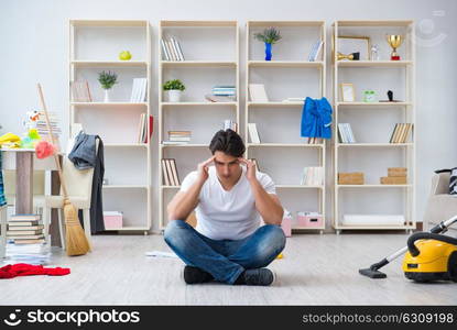 Man doing cleaning at home