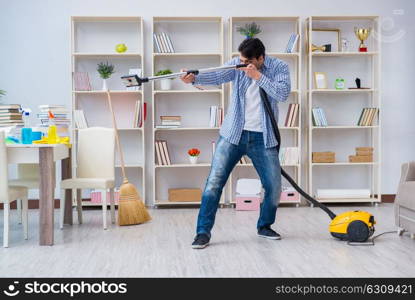 Man doing cleaning at home