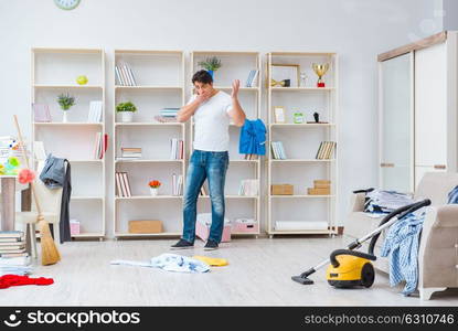 Man doing cleaning at home