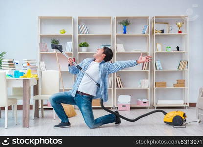 Man doing cleaning at home