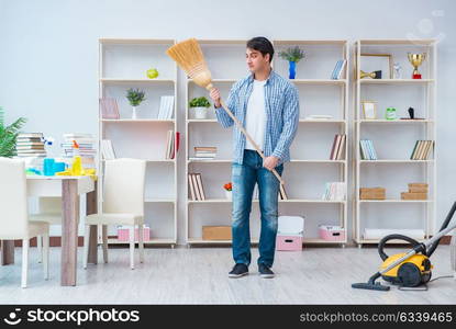 Man doing cleaning at home