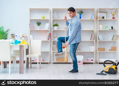 Man doing cleaning at home