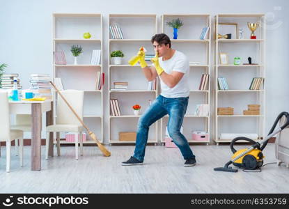 Man doing cleaning at home