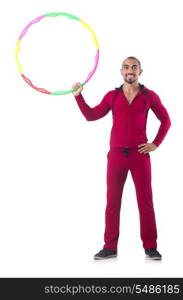 Man doing excecises with hula hoop