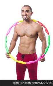Man doing excecises with hula hoop