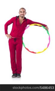 Man doing excecises with hula hoop