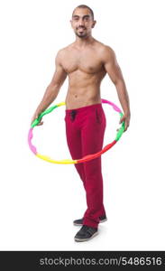 Man doing excecises with hula hoop