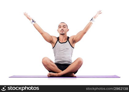 Man doing exercises on white