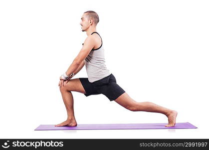 Man doing exercises on white