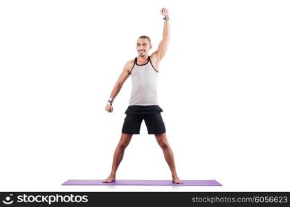 Man doing exercises on white