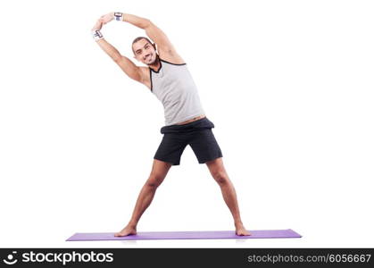 Man doing exercises on white