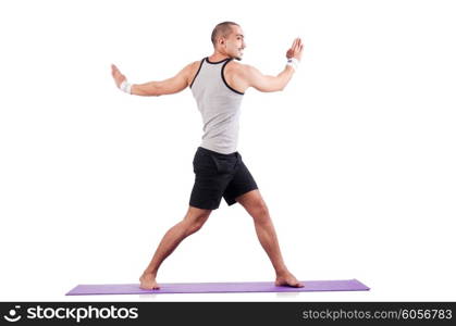 Man doing exercises on white