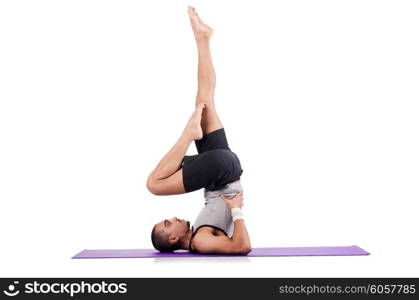 Man doing exercises on white