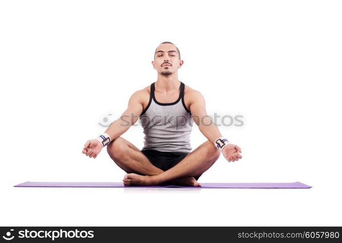 Man doing exercises on white