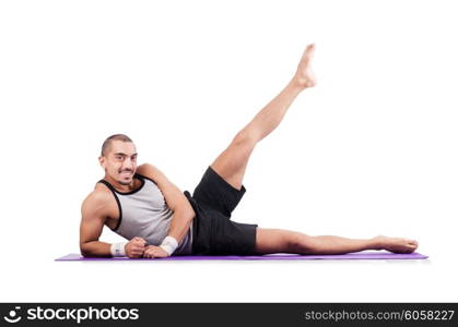 Man doing exercises on white