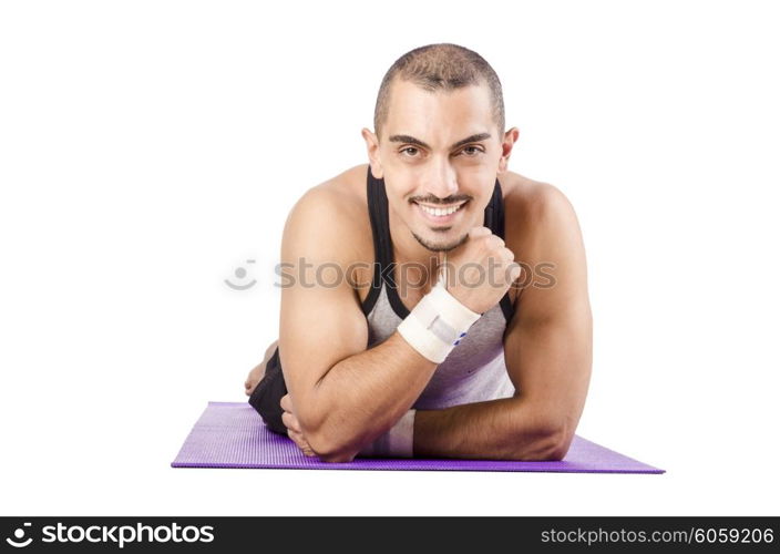 Man doing exercises on white