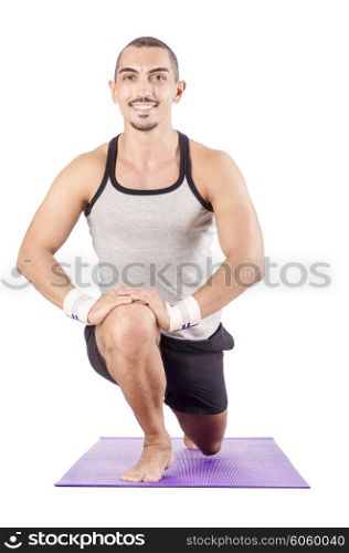 Man doing exercises on white