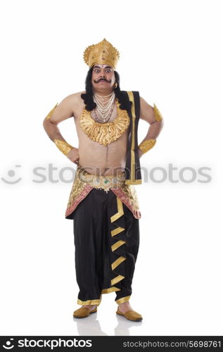 Man dressed as Raavan looking serious