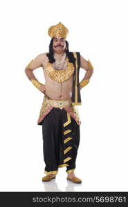 Man dressed as Raavan looking serious
