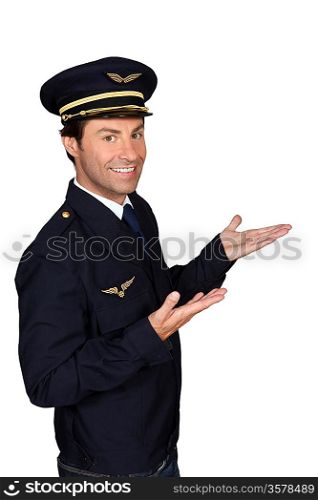 Man dressed in airline pilot costumer