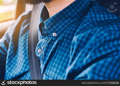 Man driving car on road transportation highway road,car safety belt