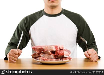 Man eating steak