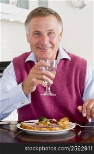 Man Enjoying Healthy meal,mealtime With A Glass Of Wine