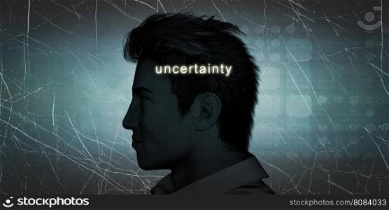 Man Experiencing Uncertainty as a Personal Challenge Concept. Man Experiencing Uncertainty