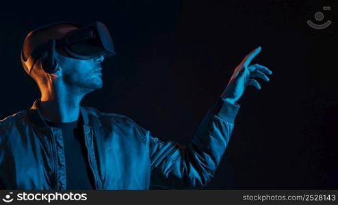 man experiencing virtual reality close up